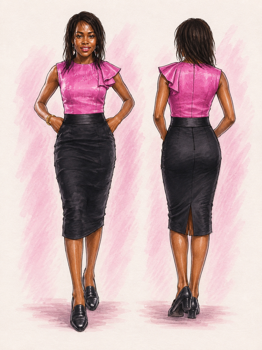 Pink and black pencil dress by Joycenuwa